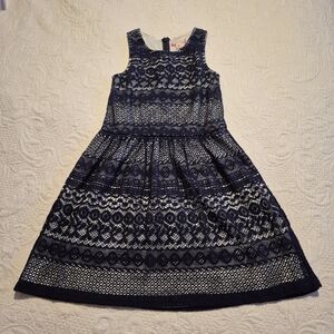 Ruby & Bloom girls size 8 blue overlay knit dress with white lining VGUC